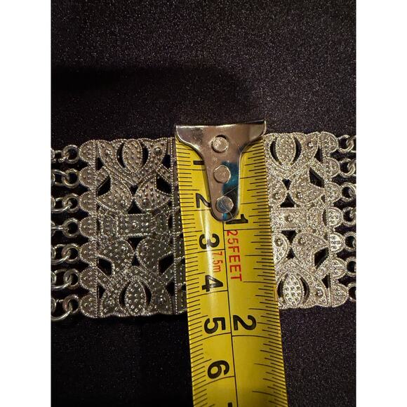 Marcasite silver toned Belt with interconnected metallic panels 38” main image 8